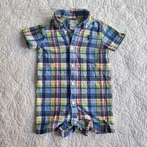 Baby Ralph Lauren Plaid Short Sleeve Romper Polo Shortall 9 Months